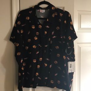LulaRoe Hamburger and soda button down AMY